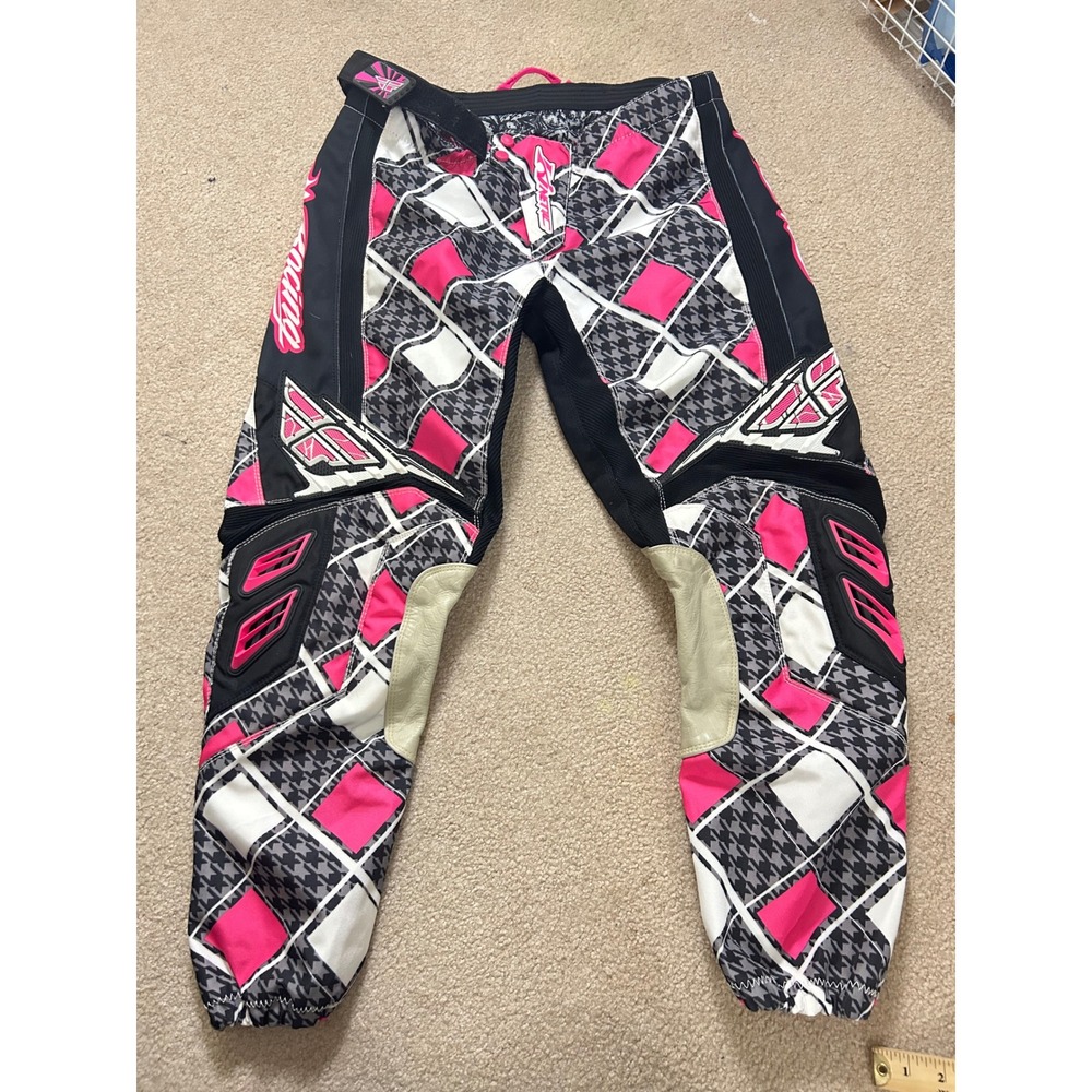 FLY RACING Women's Motocross Pants‎ Pink Black Houndstooth Size 11 12 Race Wear